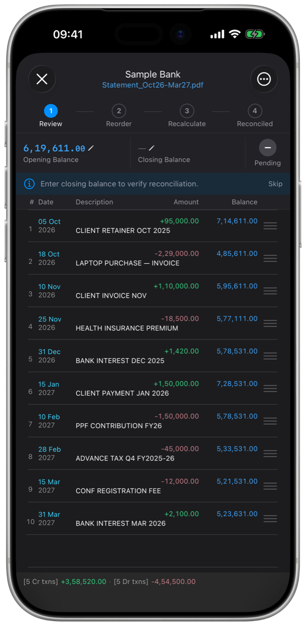 Reconciliation screenshot